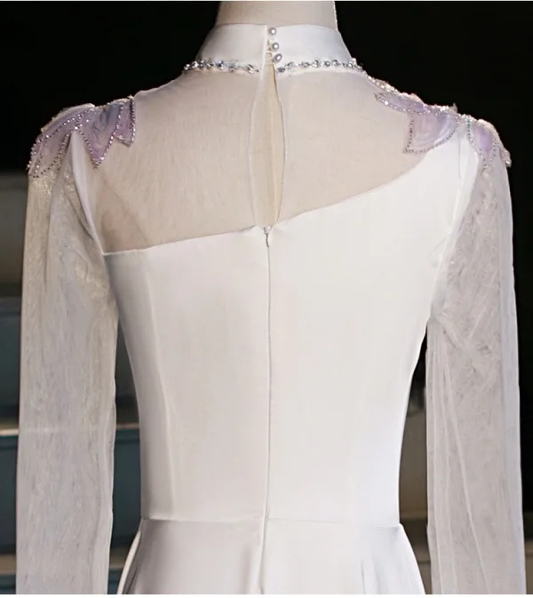 Vintage / Retro Ethnic White Beading Pearl Rhinestone Sequins Prom Dresses 2026 A-Line / Princess High Neck Long Sleeve Floor-Length / Long Formal Dresses