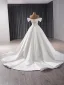 High-end Elegant White Lace Satin Wedding Dresses 2024 Ball Gown Off-The-Shoulder Sleeveless Court Train Prom