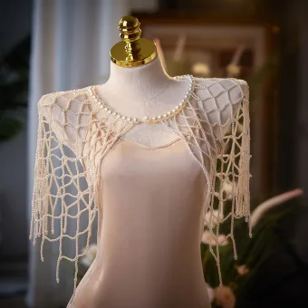 Amazing Unique Vintage Retro White Handmade Pearl Pierced Shawl 2025