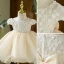 Chic / Beautiful Beige Appliques Birthday Flower Girl Dresses 2022 Ball Gown Scoop Neck Short Sleeve Bow Short Flower Girl Dresses