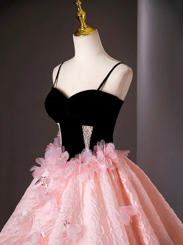 Flower Fairy Blushing Pink Appliques Prom Dresses 2025 Ball Gown Spaghetti Straps Sleeveless Backless Floor-Length / Long Formal Dresses