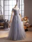 Charming Sky Blue Beading Pearl Sequins Prom Dresses 2025 A-Line / Princess Off-The-Shoulder Sleeveless Backless Floor-Length / Long Formal Dresses