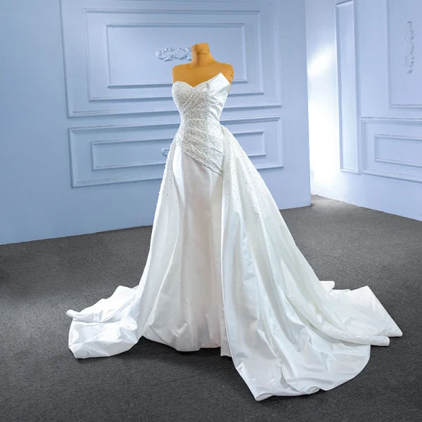 Haut de Gamme Ivoire Trompette / Sirène Corset Robe De Mariée 2023 Bustier Perlage Perle Paillettes Sans Manches Dos Nu Tribunal Train Mariage