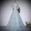 Fashion Sky Blue Sequins Prom Dresses 2022 A-Line / Princess V-Neck Short Sleeve Backless Floor-Length / Long Prom Formal Dresses