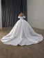 High-end Elegant White Pearl Satin Wedding Dresses 2025 Ball Gown Off-The-Shoulder Short Sleeve Backless Chapel Train Wedding