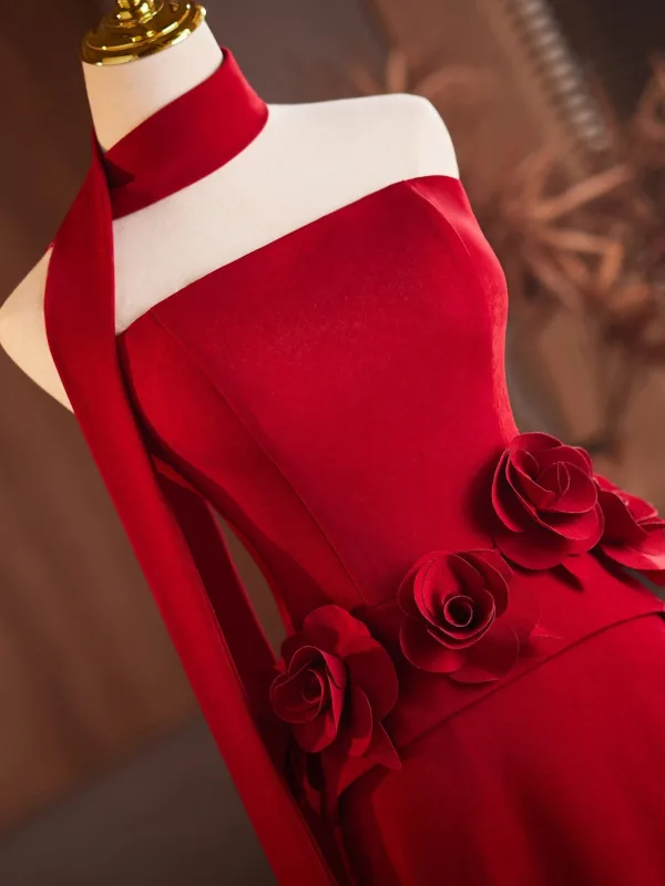 Vintage / Retro Red Appliques Prom Dresses 2026 Trumpet / Mermaid Strapless Sleeveless Backless Sweep Train Formal Dresses
