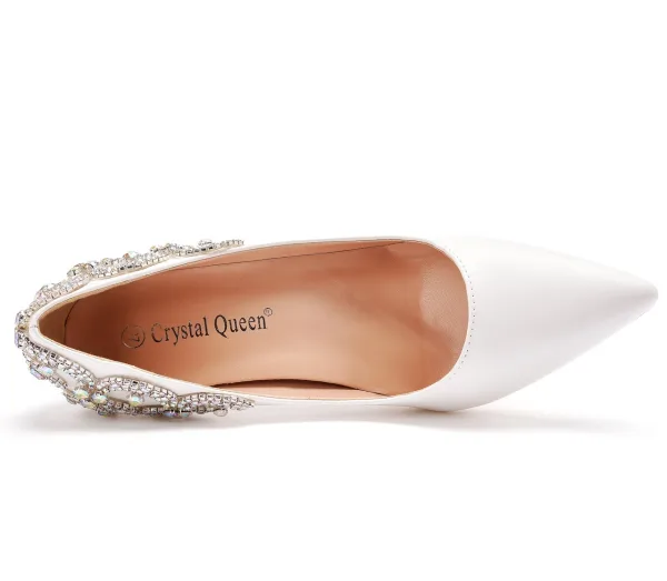 Mooie / Prachtige Witte Rhinestone Bruidsschoenen 2025 7 cm Naaldhakken / Stiletto Spitse Neus Huwelijk Pumps Hoge Hakken