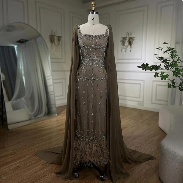 Elegant High-end Coffee Beading Rhinestone Prom Dresses 2024 Empire Square Neckline Sleeveless Backless Tassel Floor-Length / Long Prom Formal Dresses
