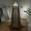 Elegant High-end Coffee Beading Rhinestone Prom Dresses 2024 Empire Square Neckline Sleeveless Backless Tassel Floor-Length / Long Prom Formal Dresses