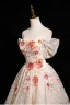 Chic / Belle Champagne Paillettes En Dentelle Fleur Robe De Bal 2025 Princesse De l'épaule Manches Courtes Dos Nu Longue Tulle Robe De Ceremonie