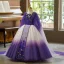 Vintage Violett Perle Pailletten Geburtstag Mit Umhang Blumenmädchenkleider 2025 Ballkleid Rundhalsausschnitt Kurze Ärmel Rückenfreies Lange