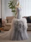 Sexy Grau Rüschen Ballkleider 2025 Meerjungfrau Bandeau Ärmellos Rückenfreies Sweep / Pinsel Zug Ball Festliche Kleider