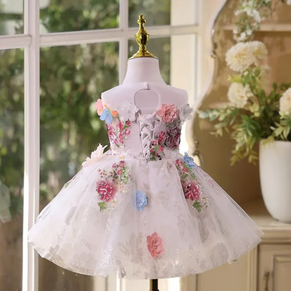 Flower Fairy Multi-Colors Appliques Lace Flower Sequins Short Birthday Flower Girl Dresses 2025 Ball Gown Scoop Neck Sleeveless Backless