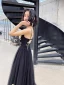 Chic / Beautiful Black Prom Dresses 2022 A-Line / Princess Spaghetti Straps Lace Flower Sleeveless Backless Floor-Length / Long Prom Formal Dresses