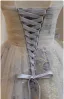 Chic / Beautiful Grey Beading Glitter Flower Birthday Flower Girl Dresses 2024 A-Line / Princess Scoop Neck Sleeveless Backless Bow Floor-Length / Long Tulle