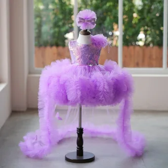 Chic Beautiful Lavender Sequins Butterfly Appliques Birthday Flower Girl Dresses 2024 Ball Gown Scoop Neck Sleeveless Backless Short Tulle