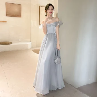 Modest Simple Grey Bridesmaid Dresses 2022 A Line Princess Short Sleeve Backless Floor Length Long Bridesmaid Formal Dresses