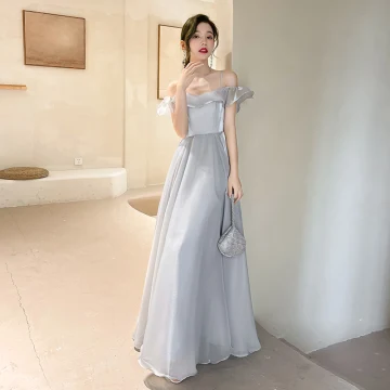 Simple Gris Robe Demoiselle D Honneur 2022 Princesse Manches Courtes Dos Nu Longue Demoiselle D Honneur Robe De Ceremonie