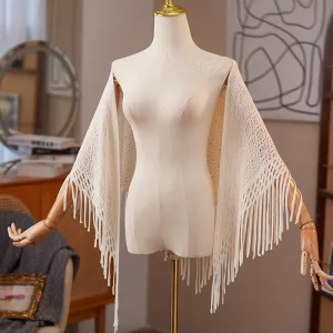 Vintage Aprikos Beige Stickning Tassel Bal Sjal 2025