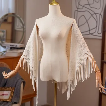 Vintage Retro Beige Knitting Tassel Prom Shawl 2025