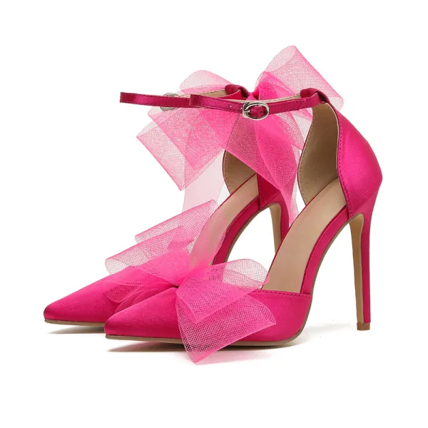 Sexy Black Summer Evening Party Bow Womens Shoes 2022 11 cm Stiletto Heels Ankle Strap Pointed Toe Womens Shoes High Heels