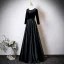 Vintage / Retro Black Lace Flower Satin Mother Of The Bride Dresses 2025 A-Line / Princess Scoop Neck Long Sleeve Backless Floor-Length / Long