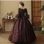 Vintage / Retro Medieval Gothic Burgundy Printing Rhinestone Prom Dresses 2024 Ball Gown Square Neckline Bell sleeves Floor-Length / Long Prom Formal Dresses