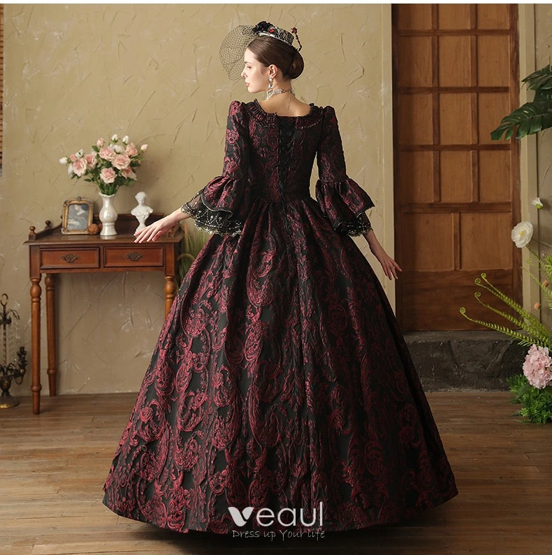 Vintage / Retro Medieval Gothic Burgundy Printing Rhinestone Prom Dresses 2024 Ball Gown Square Neckline Bell sleeves Floor-Length / Long Prom Formal Dresses Vintage / Retro Medieval Gothic Burgundy Printing Rhinestone Prom Dresses 2024 Ball Gown Square Neckline Bell sleeves Floor-Length / Long Prom Formal Dresses