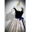 Elegante Schwarz Drucken Ballkleider 2023 Ballkleid Eckiger Ausschnitt Kurze Ärmel Rückenfreies Schleife Lange Ball Festliche Kleider
