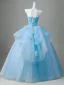 Elegant Sky Blue Appliques Beading Prom Dresses 2026 Ball Gown Strapless Sleeveless Backless Floor-Length / Long Prom Formal Dresses