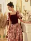 Fine Burgunder Printing Selskapskjoler 2022 Prinsesse Suede Firkantet Hals Puffy Korte Ermer Ryggløse Lange Polyester Aften Formelle Kjoler