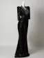 Scintillantes Noire Paillettes Robe De Soirée 2026 Trompette / Sirène V-Cou 3/4 Manches Longue Robe De Ceremonie