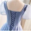 Simple Bleu Ciel Perlage Paillettes Robe De Bal 2023 Princesse Encolure Carrée Manches Courtes Dos Nu Longue Promo Robe De Ceremonie
