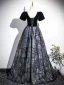Vintage / Retro Black Printing Prom Dresses 2025 A-Line / Princess Square Neckline Puffy Short Sleeve Backless Floor-Length / Long Formal Dresses