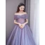 Chic / Beautiful Lavender Beading Pleated Prom Dresses 2023 A-Line / Princess Off-The-Shoulder Short Sleeve Backless Floor-Length / Long Prom Formal Dresses