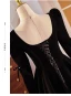 Audrey Hepburn Style Black Velvet Winter Prom Dresses 2024 A-Line / Princess Square Neckline Long Sleeve Backless Floor-Length / Long Prom Formal Dresses