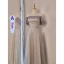 Simple Champagne Noeud Paillettes Robe Demoiselle D'honneur 2022 Princesse De l'épaule Manches Courtes Dos Nu Longue Robe Demoiselle D'honneur