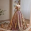 Glitzernden Sexy Rose Gold Pailletten Ballkleider 2023 Ballkleid Bandeau Ärmellos Rückenfreies Sweep / Pinsel Zug Ball Festliche Kleider