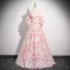 Chic / Beautiful Blushing Pink Printing Prom Dresses 2025 A-Line / Princess Strapless Short Sleeve Backless Floor-Length / Long Prom Formal Dresses
