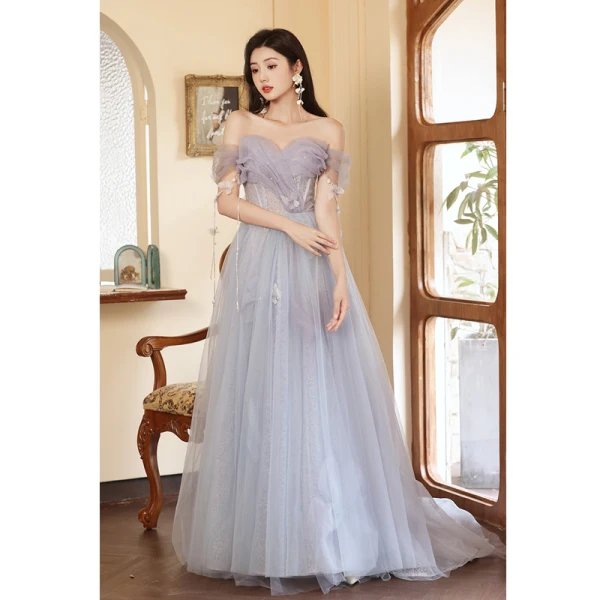 Fashion Sky Blue Butterfly Appliques Pearl Prom Dresses 2023 A-Line / Princess Strapless Sleeveless Backless Floor-Length / Long Prom Formal Dresses