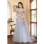 Fashion Sky Blue Butterfly Appliques Pearl Prom Dresses 2023 A-Line / Princess Strapless Sleeveless Backless Floor-Length / Long Prom Formal Dresses