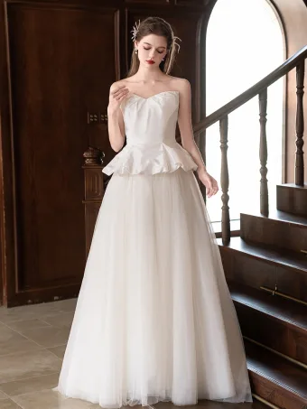 Simple Blanche Robe De Mariée 2025 Princesse Bustier Sans Manches Dos Nu Longue Mariage