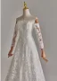 Schlicht Weiß Pailletten Spitze Blumen Brautkleider / Hochzeitskleider 2025 A Linie Off Shoulder Lange Ärmel Rückenfreies Sweep / Pinsel Zug Hochzeit