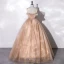 Charmant Champagner Ballkleider 2022 Ballkleid Spaghettiträger Ärmellos Rückenfreies Schleife Stoffgürtel Lange Festliche Kleider