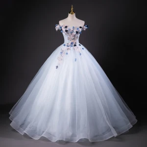 Chic Beautiful Sky Blue Beading Sequins Appliques Prom Dresses 2023 Ball Gown Off The Shoulder Sleeveless Backless Floor Length Long Formal Dresses