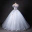 Chic / Beautiful Sky Blue Beading Sequins Appliques Prom Dresses 2023 Ball Gown Off-The-Shoulder Sleeveless Backless Floor-Length / Long Formal Dresses