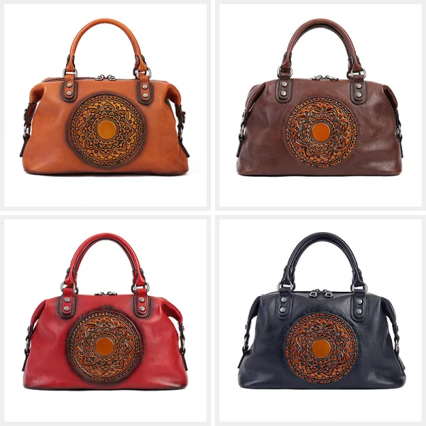 Vintage / Retro Coffee Leather Totem Women's Bags Handbag 2023 Street Wear