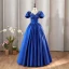 Vintage / Retro Royal Blue Prom Dresses 2024 Beading Sequins Lace Flower Satin Ball Gown Scoop Neck Short Sleeve Bow Formal Dresses