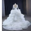 Luxury / Gorgeous Charming White Beading Sequins Cascading Ruffles Wedding Dresses 2023 Ball Gown Scoop Neck Long Sleeve Backless Chapel Train Wedding