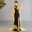 Chinese style Black Gold Lace Flower Evening Party Split Front Cheongsam 2025 Trumpet / Mermaid High Neck Sleeveless Floor-Length / Long Cheongsam / Qipao